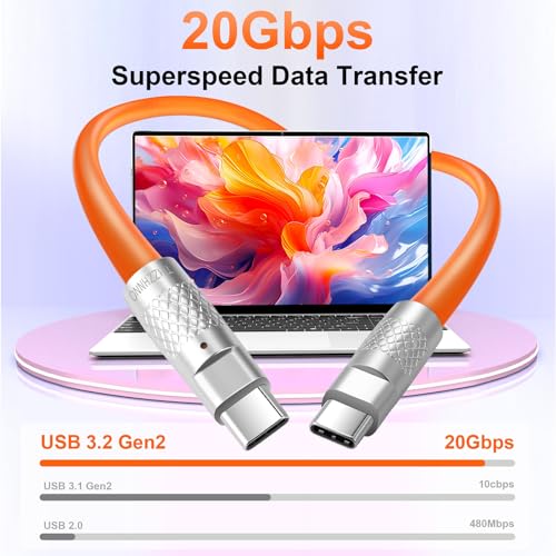 Thzzhnno Silicone USB C 3.2 Gen 2 Charging Cable 100W 3M, 20Gbps Ultra Flexible Material Flexible USB C To USB C, 4K@60Hz Video Type C Cable Compatibl
