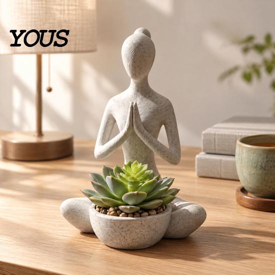 Dekorative Meditationsstatue 3D-gedruckte Yoga-Figur Blumentopf für Sukkulenten und Luftpflanzen, Minimalistisches Heimdekorationsornament Zen-Stil Skulptur