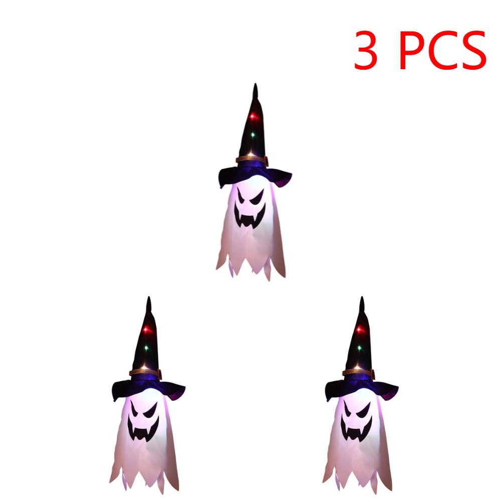 Halloween Decoration LED Flashing Light Festival Dress Up Glowing Wizard Ghost Hat Lamp Horror Atmosphere Decor Hanging Lantern