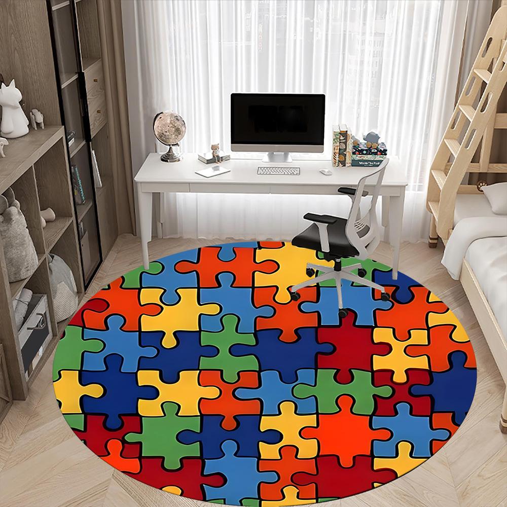 1pc Puzzle Pieces Chair Carpet for Office, Round Non Slip Durable Large Size Office Carpet, Suitable for Office
