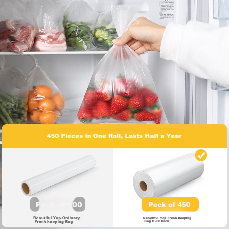 MARYYA Thick Food Storage Bags, 450 Count, Medium Size 30*20cm, Perforated Food-Grade Household Plastic Roll-Up Bags