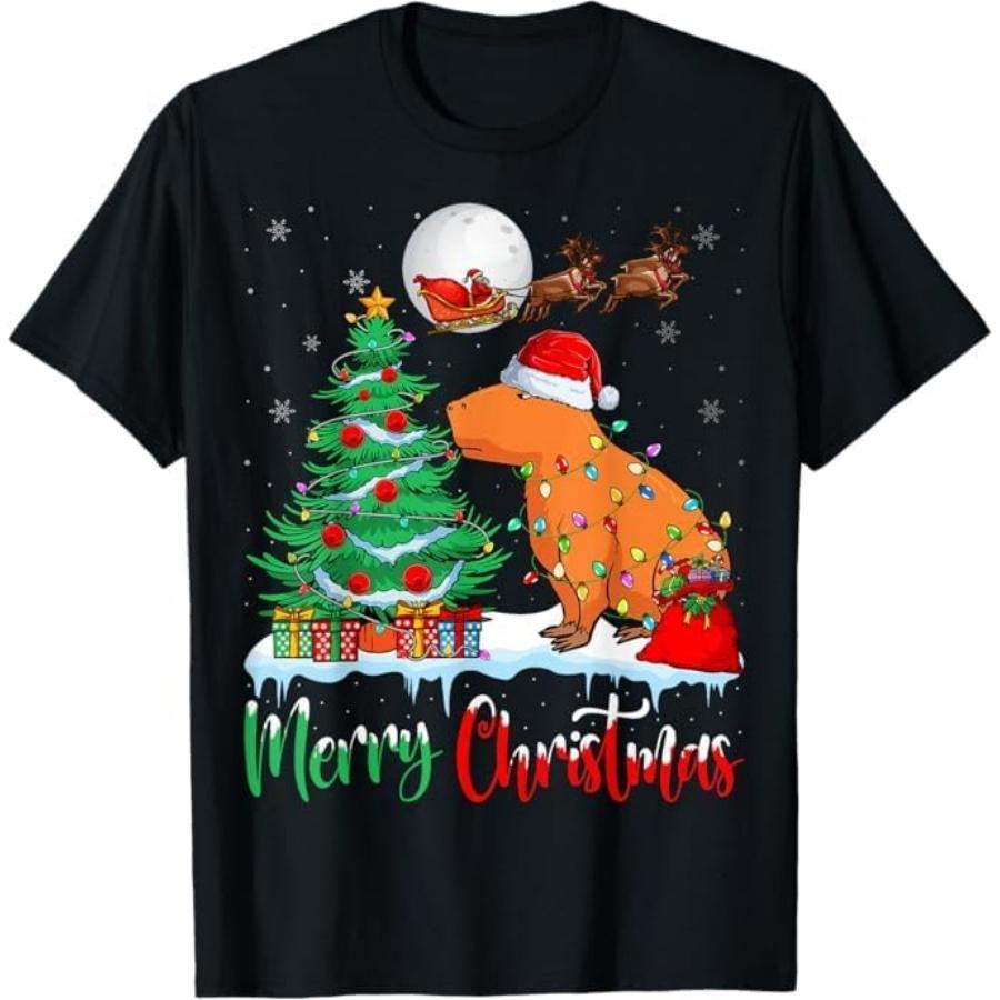 Capybara Santa Hat Xmas Tree Lights Merry Christmas Capybara T-Shirt TRU Mens Womens Tank Top Sweatshirt Hoodie Longsleeve 721 Black S