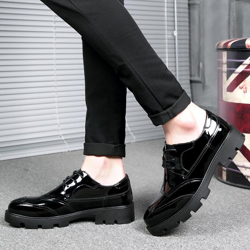 38-44 Men's Plus Size Fashionable Thick Soled Glossy Casual Leather Shoes Business Leather Shoes Block Shoes