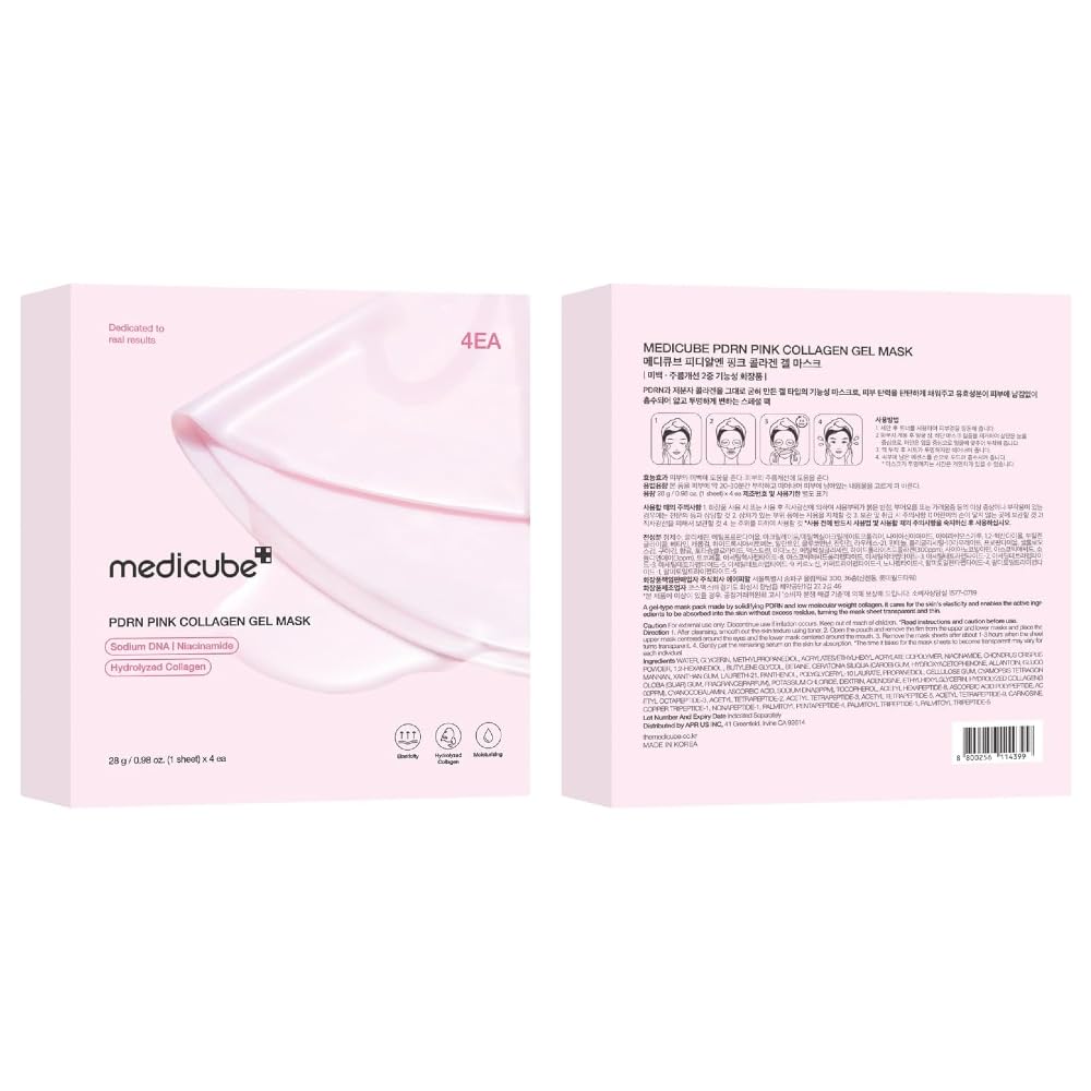 Medicube PDRN Pink Kollagen Gel Maske 4 Stück Nachtpflege Gel Maskenpackung 4 Stück Festigkeit Elastizität Lachs Feuchtigkeitsspendend Pralle Haut Lang anhaltend