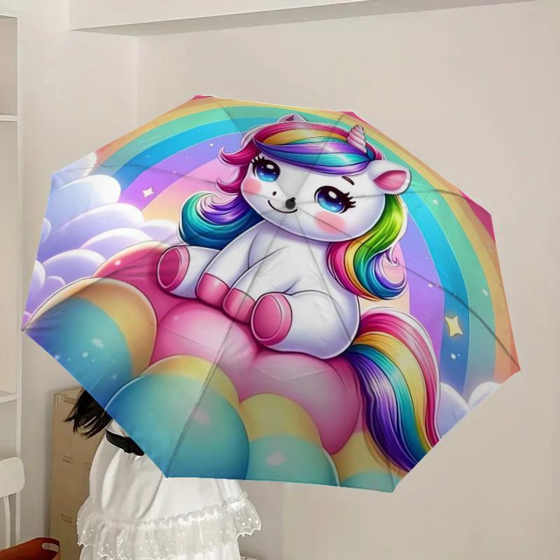 1pc Rainbow Unicorn Fantasy Art Umbrella with Plastic Handle,Suitable for All Seasons Home Travel Outdoor UmbrellaDD769