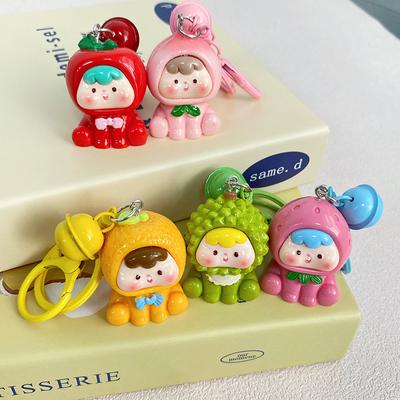 Kawaii Cartoon Frucht Puppe Schlüsselanhänger Niedliche Erdbeere Orange Durian Harz Schlüsselanhänger Anhänger Rucksack Dekoration Zubehör Geschenke