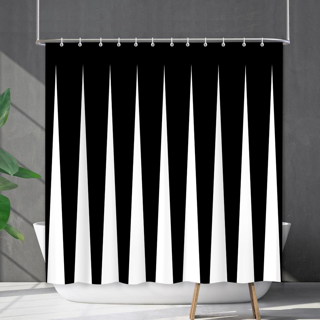 Shower Curtain Waterproof And Mildew-Proof Line Lattice Bathroom Striped Bathroom Curtain Shower Curtain Partition Curtain Free Of Punching