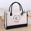 Initial Canvas Handbag Shopper Bag Shopping Bag Versatile Foldable Shoulder Bag for Girl Women Fashion Trendy Bag