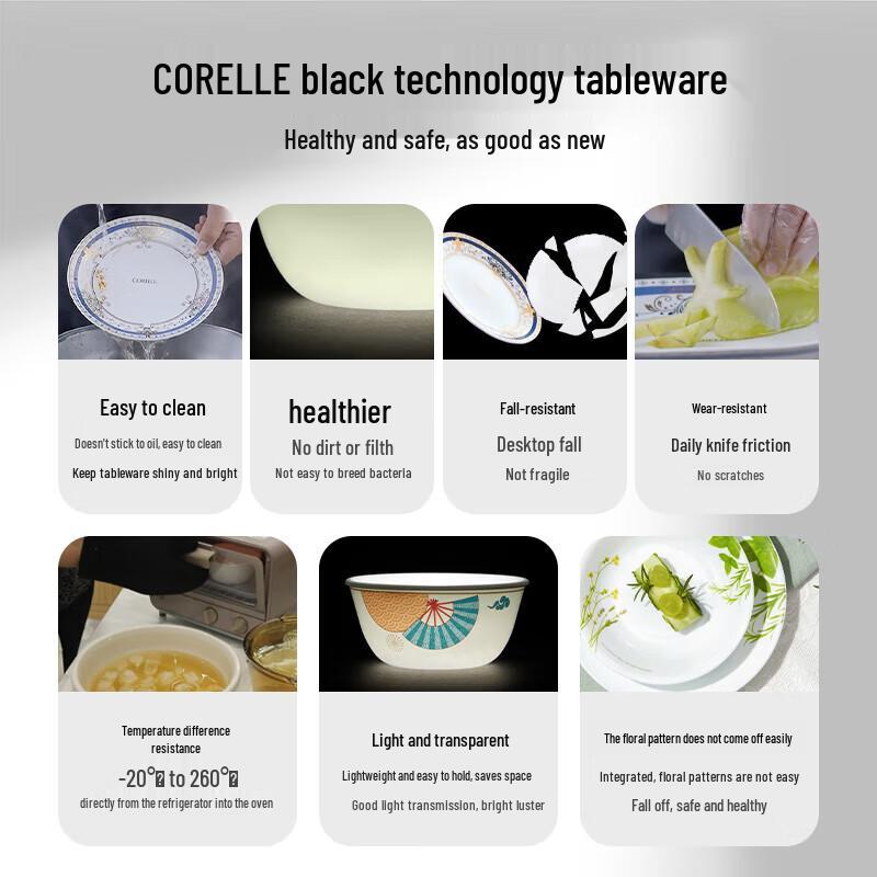 Huihuang Heat-Resistant Glass 21cm Deep Plate & Soup Bowl Set