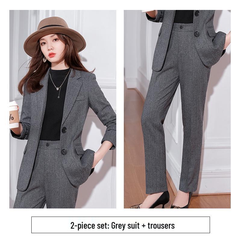 

Gray Woolen Women s Plus Size Suit Set - Autumn/Winter Elegant Thick Casual M (90-100 Jin)