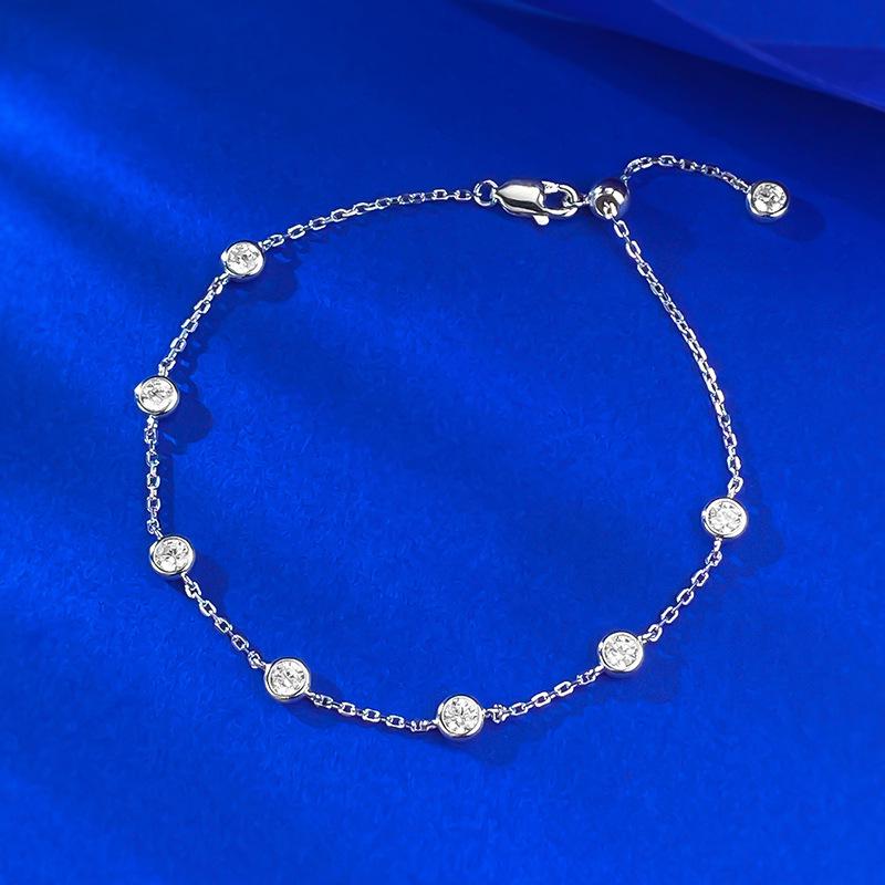 

2025 Summer S925 Sterling Silver Bubble Bracelet with White Diamonds - Versatile Style, Wearable as Bracelet or Anklet 925 Sterling Silver