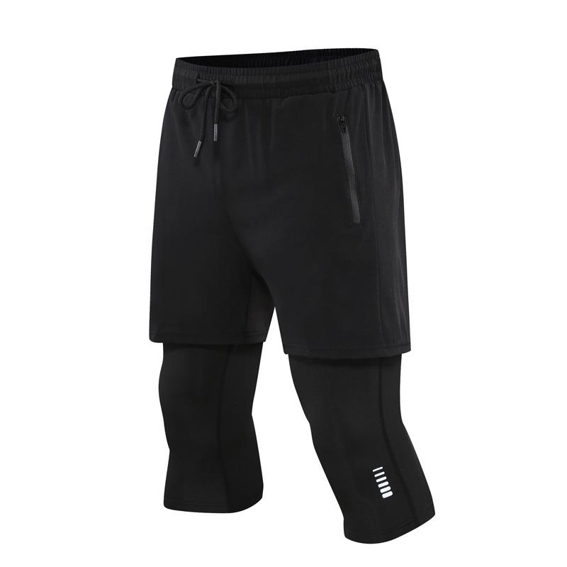 Men's 3/4 Quick-Dry Elastic Fitness Running Pants - Two-Piece Style
