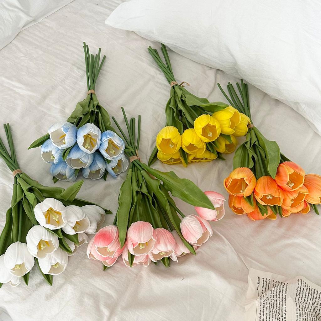 12pcs Tulips Artificial Flowers Faux Tulip Real Touch Tulip Fake Flowers Bouquets Arrangements for Mothers Day Spring Easter Wedding Home Table Decor