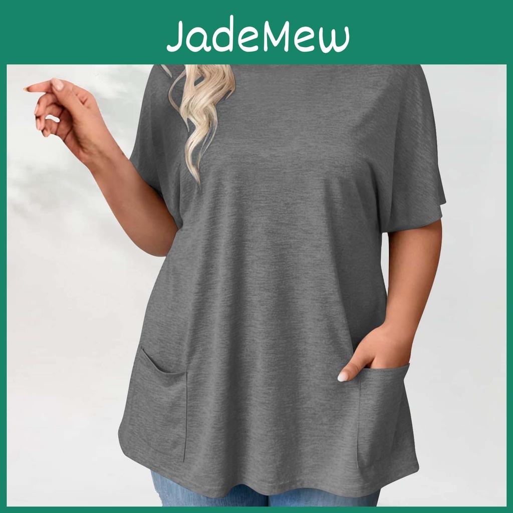Womens New Plussize Casual Summer Shortsleeved Loose Solidcolor Tshirt