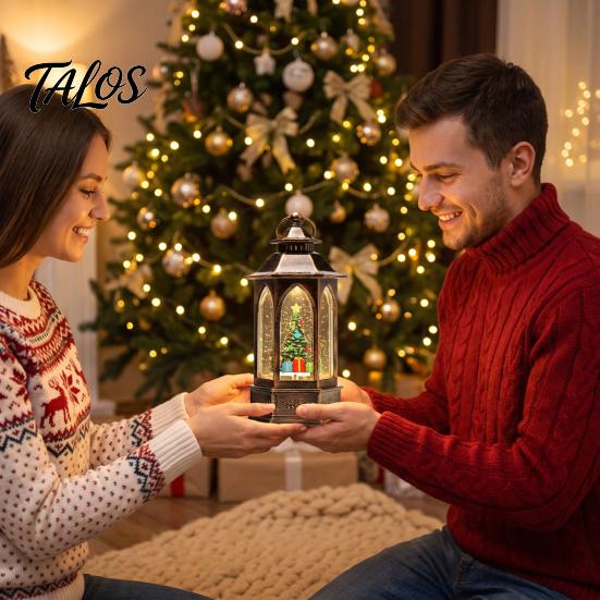 Indoor Christmas Atmosphere Lamps Snow Lantern, Lighted Xmas Lantern with Music Swirling Glitter, Musical Collectibles USB /Battery Operated