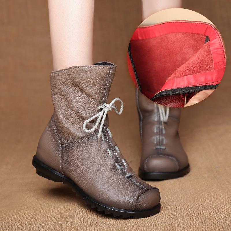 

Original Genuine Leather Low Heel Ankle Boots - Retro Style for Autumn/Winter Women s Fashion 35