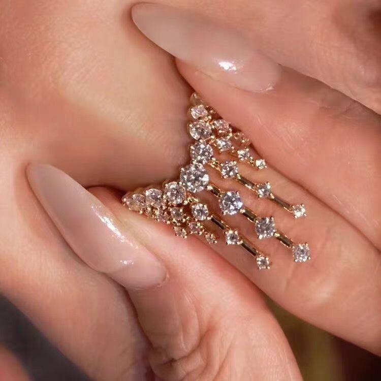 Light luxury new high-end gold row diamond V-shaped crown ring fashionable versatile index finger ring simple niche ring