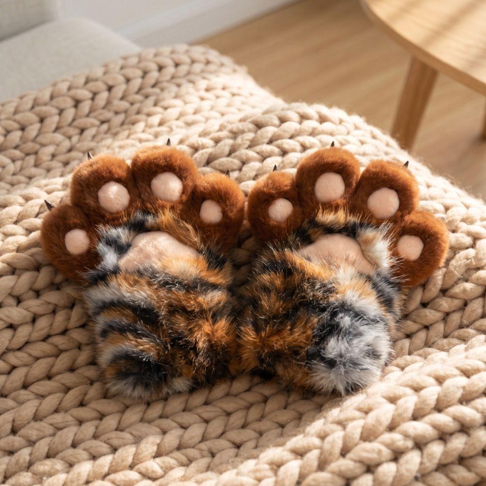 Stripe Cosplay Costume Gloves Tiger Print Plush Cat Paw Gloves Cute Cat Claw Mittens Role Play