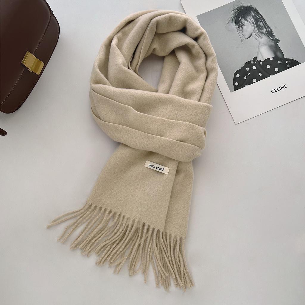 35*205cm Luxury Wool Scarf Women Fashion Solid Color Winter Warm Scarves Tassel Shawls Pashmina Lady Wrap Bufanda