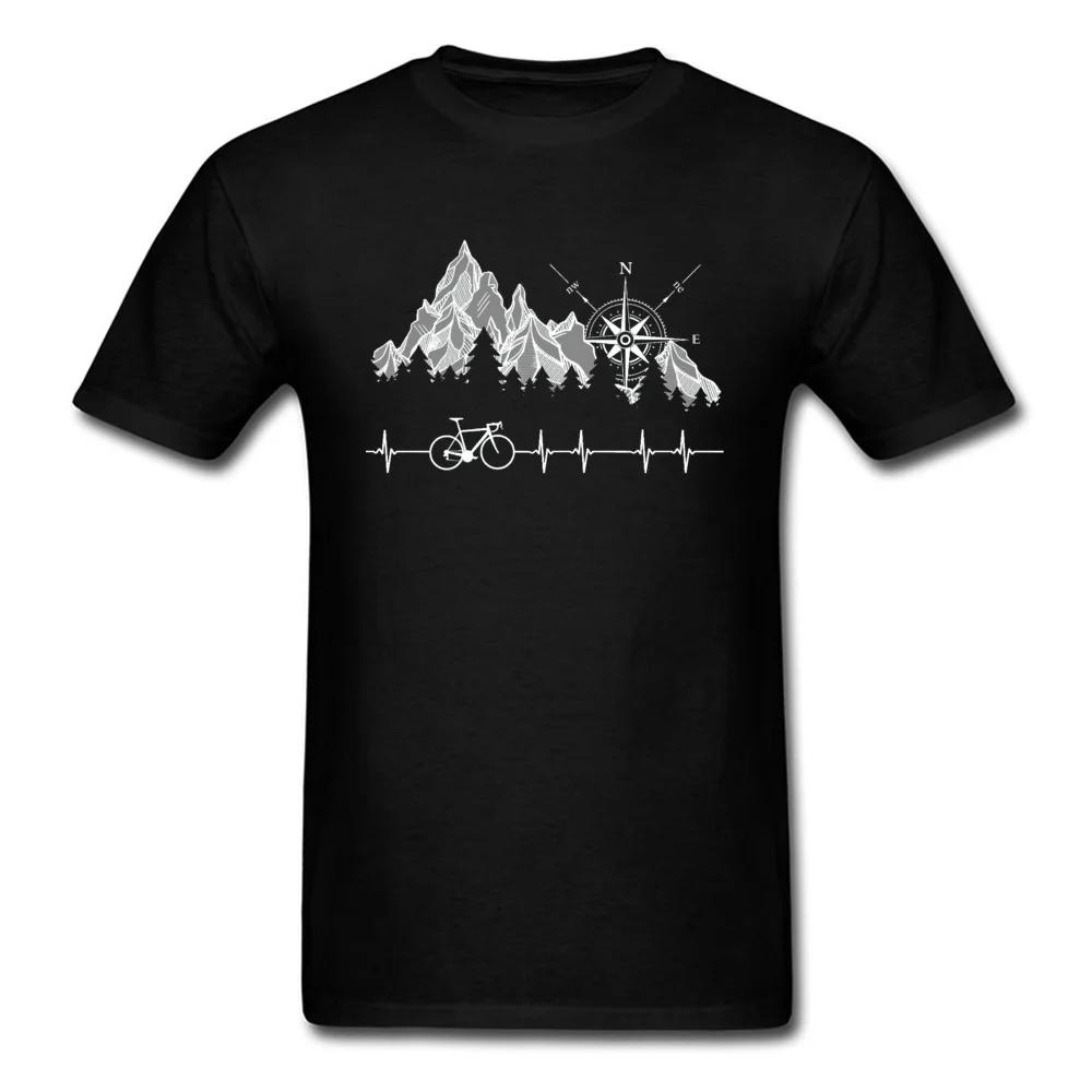 Cycle Life Heartbeat Biker Tshirt Mountain Forest Hiking Printed Tops & Tees Compass Bike Casual Funny T-shirts 100% Cotton