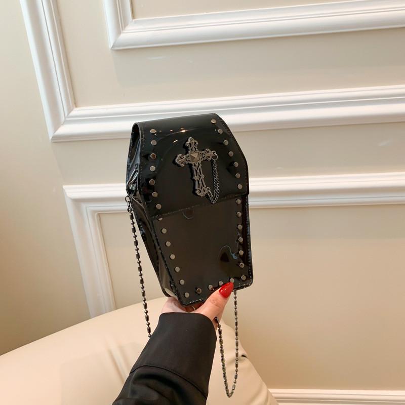 Street Style Small Square Pvc Bag With Magnetic Closure And Stud Embellishments