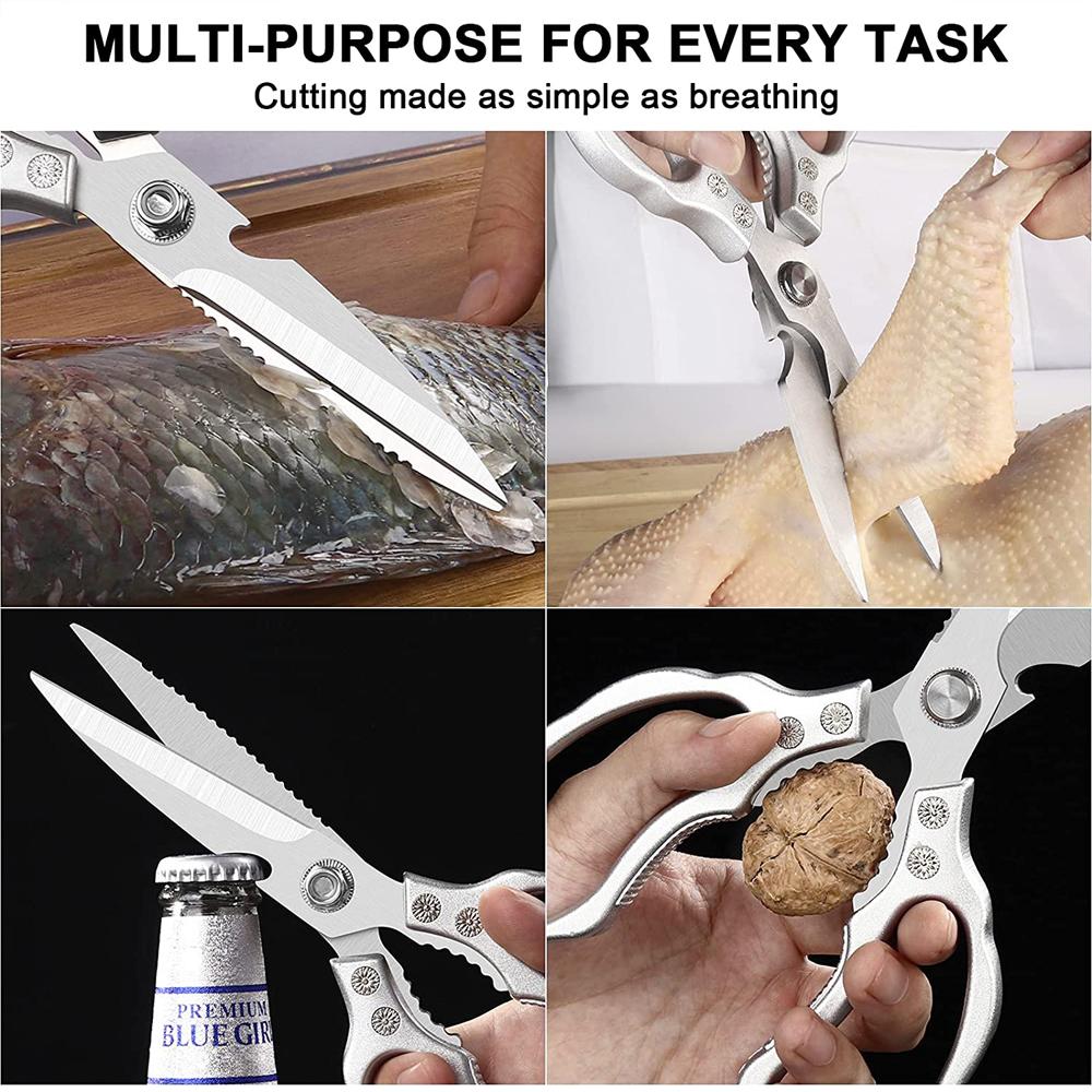 New Professional Stainless Steel Kitchen Scissors with Aluminum Alloy Handle - Perfect for Cutting Chicken Bones Meat Fish