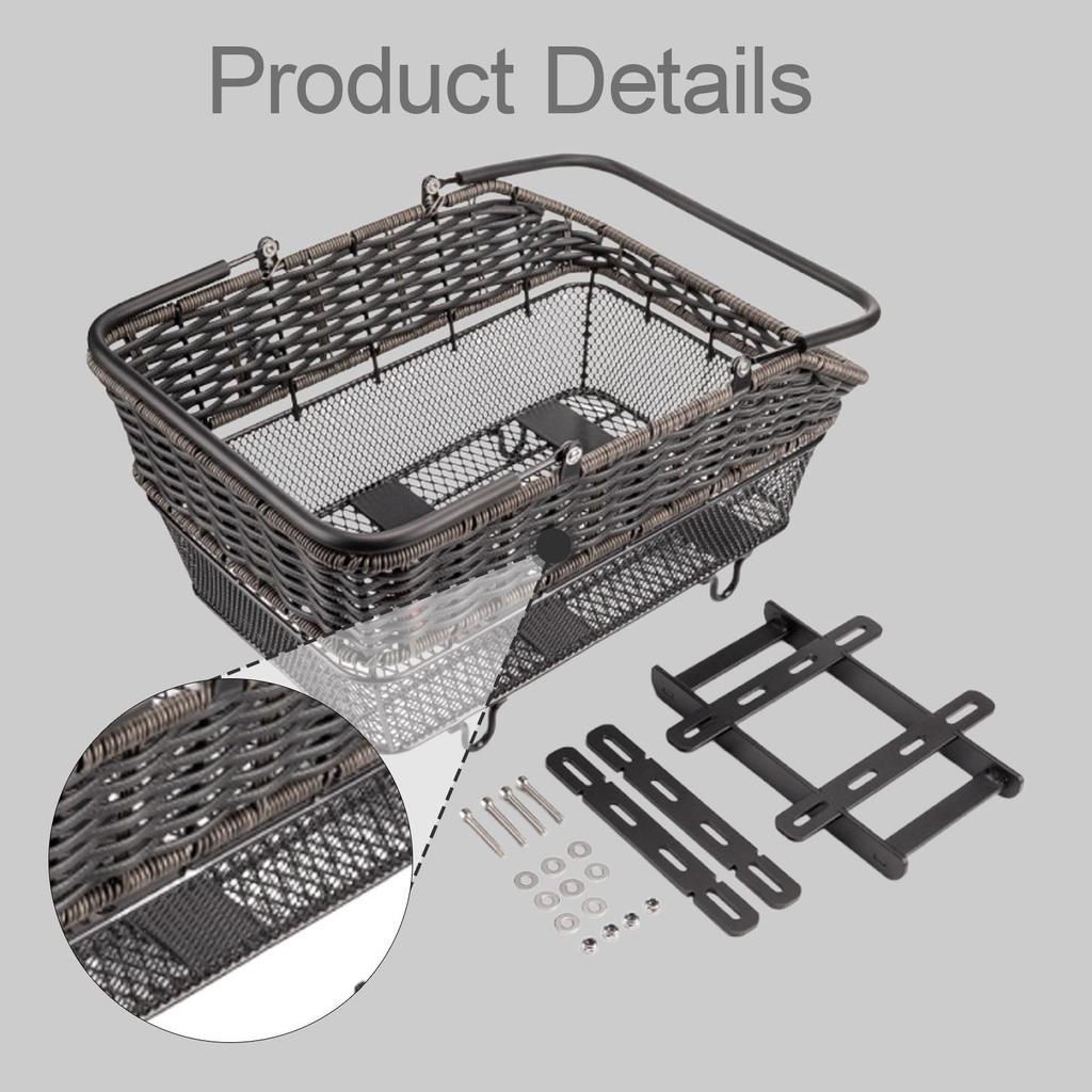 Generic Bicycle Rear Cargo Basket Sturdy Multifunctional with Carry Handle