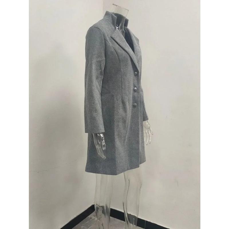Women's Coats Solid Color Mid Length Jackets Straight Tube Single Breasted Suit Collar Outerwear Trendy Autumn Winter