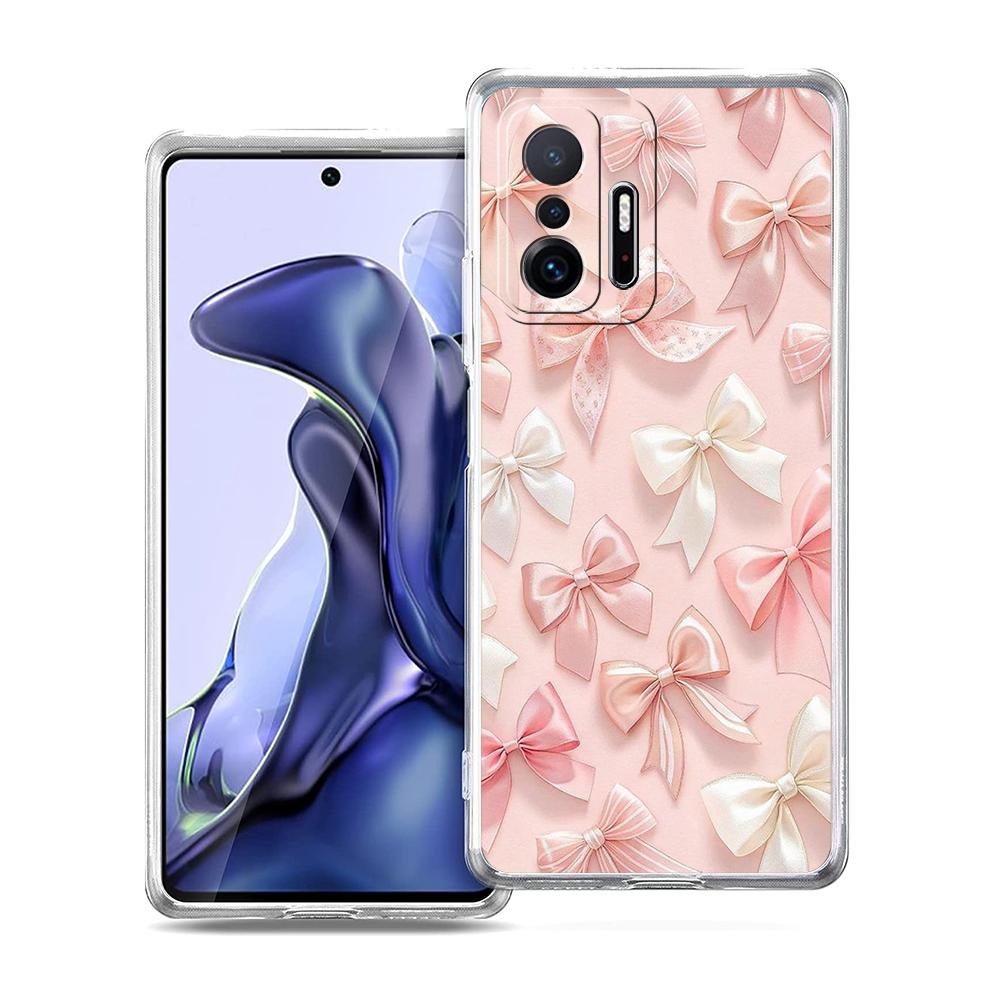 Transparent Phone Case for Xiaomi Mi 14 13 12 11 Ultra 13T 12T 11T Poco X3 NFC F3 F6 Pro Lite 5G Soft TPU Pink Heart Bow Pattern