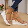 Fashion Fashion Rhinestone Women's Wedge Sandals Summer 2025 Thick Bottom Beach Shoes Woman Ankle Strap Chunky Platform Sandalias Mujer
