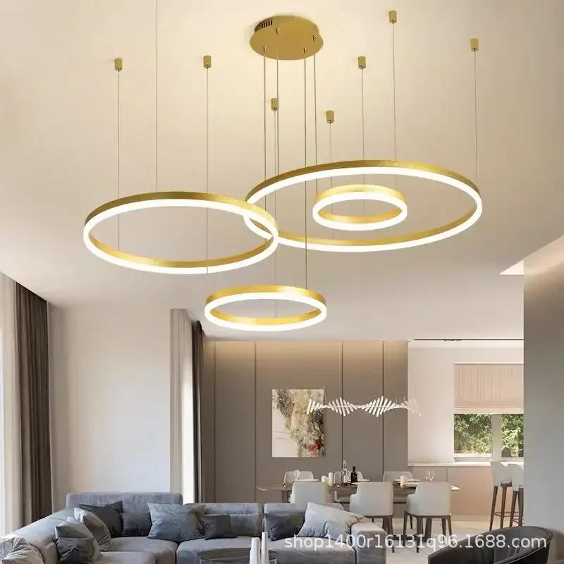 Modern Led Chandelier Home Lighting Brushed Rings Ceiling Mounted Chandelier Lighting Hanging Lamp Gold&Coffee Color