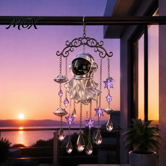 Alloy Chain Wind Chime Halloween Ghost Decoration, Vintage Sun Catcher with Faux Crystal Hanging Ornament Drops Tassels, Acrylic for Holiday
