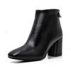 Black/brown Leather Chunky Ankle Boots Ladies Back Button Zipper Chelsea Booties Women Brief All-match High Heels Bottes Female