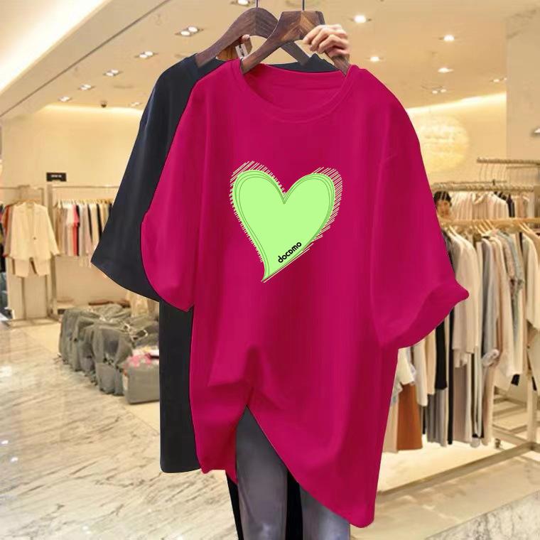 2025 summer new loose and versatile white love printed short-sleeved T-shirt top women's t