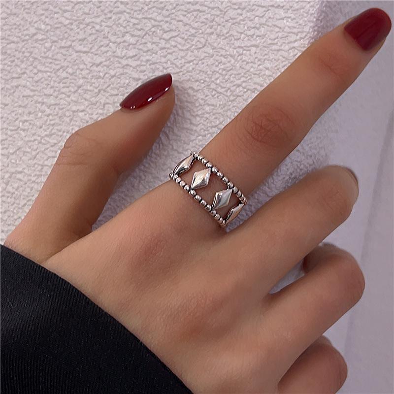 

2022 Модное хип-хоп регулируемое открытое кольцо для мужчин и женщин - Ретро серебряное кольцо на указательный палец, широкое Adjustable