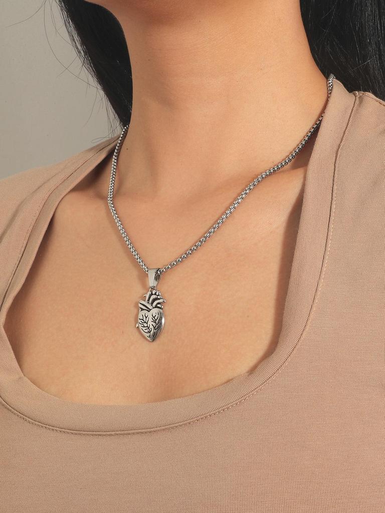 Gold and Silver Heart Couple Pendant Necklace - Fashionable Hip-Hop Valentine's Day Gift