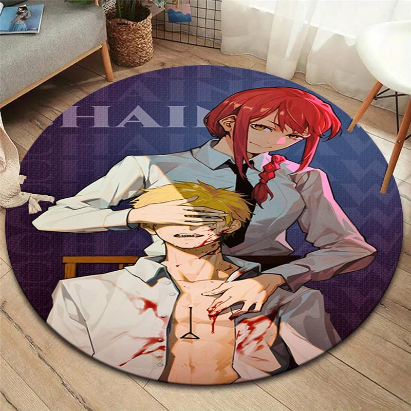Chainsaw Man Round Area Rug Carpet Rug For Living Room Bedroom Sofa Playroom Decor Nonslip Floor Mat