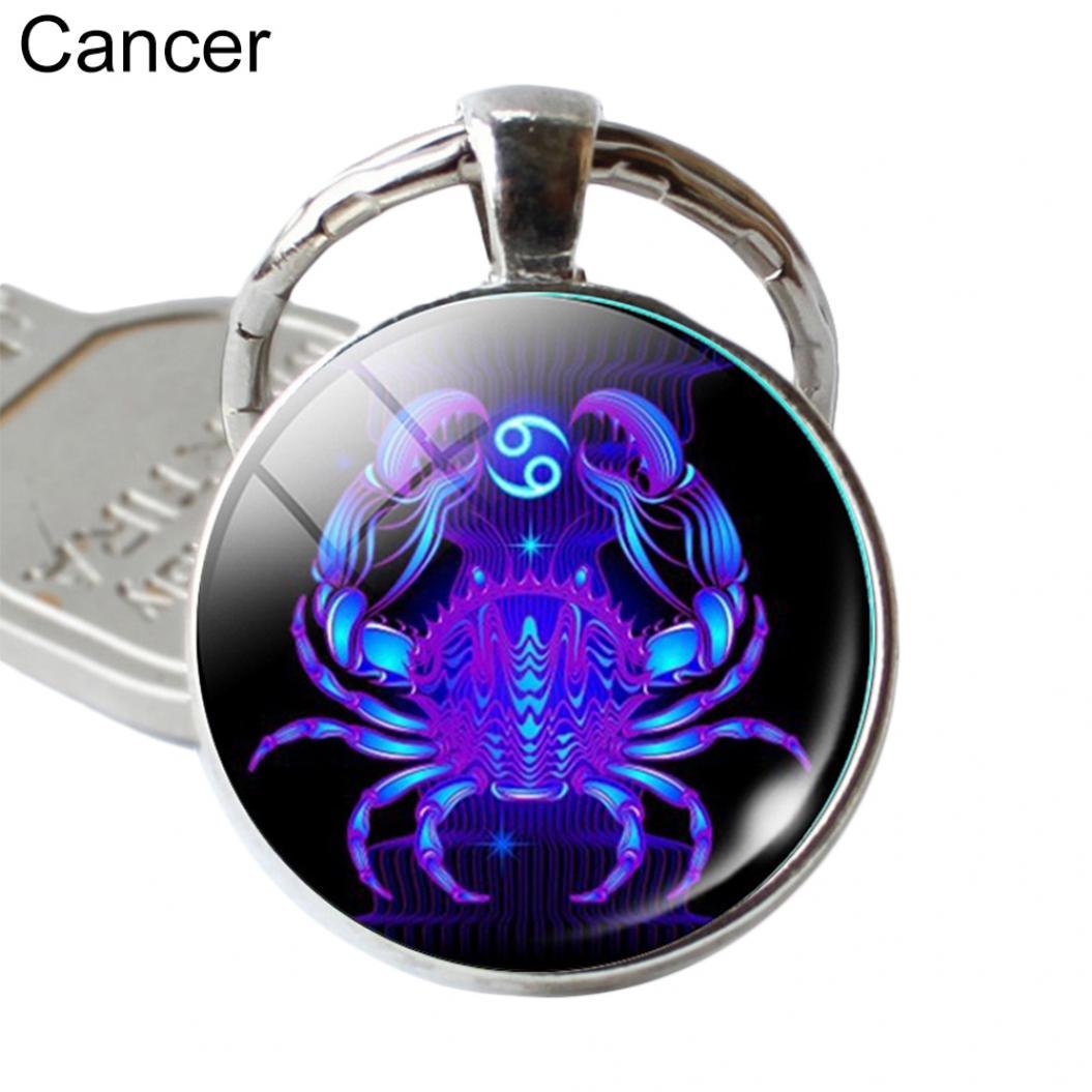 

12 Созвездий Знак Зодиака Круглый Стеклянный Кулон Брелок Держатель Брелок Подарок