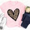 Fashion Unisex Tshirts Leopard Love Heart Print Tops Short Sleeve Clothing Ladies Harajuku Valentines Day Female Clothing