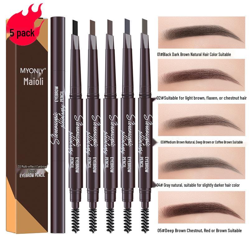Maiouli 3D Smudge-Proof Multi-Effect Eyebrow Pencil - Beginner-Friendly Double-Ended Triangle Shape.