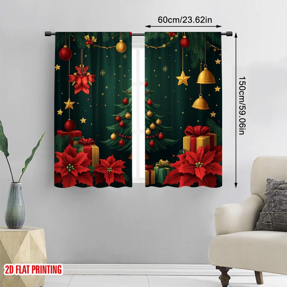 2 Stück, 2D-Flachdruck Vorhangstoff Weihnachtsbaumschmuck Festliche Girlande (3) Vielseitiges, strapazierfähiges Polyester (ohne Stange)