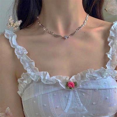 Collier Choker Couleur Argent pour Fille Femme Cœur d'Amour Irrégulier Collier Tendance Bijou de Cou Vente en Gros
