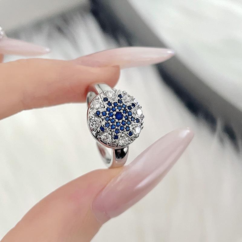 Blue Eyes Devil'S Eye Set Light Luxury Niche Design Open Ring Temperament Turkish Zircon