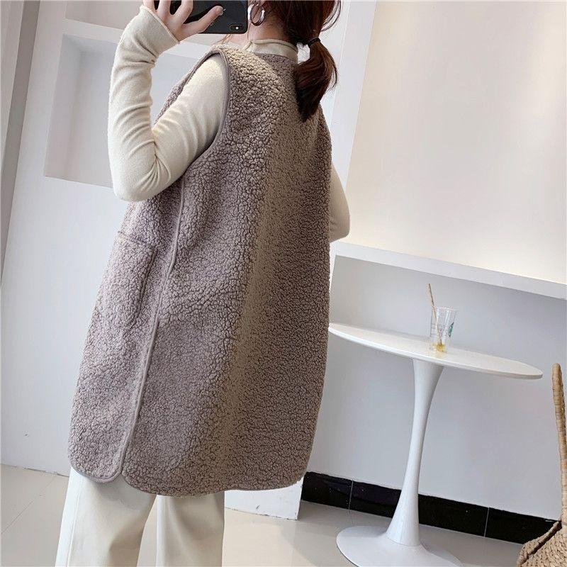 Spring and Autumn Mid-length Imitation Lamb Wool Ladies Vest Loose and Versatile Style Granular Fleece Vest Jacket