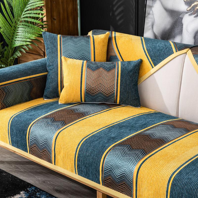 

Универсальная диванная подушка из синели Four Seasons, минималистичный и современный этнический стиль, простая современная универсальная нескользящая подушка «все включено» 70*70 жёлтый