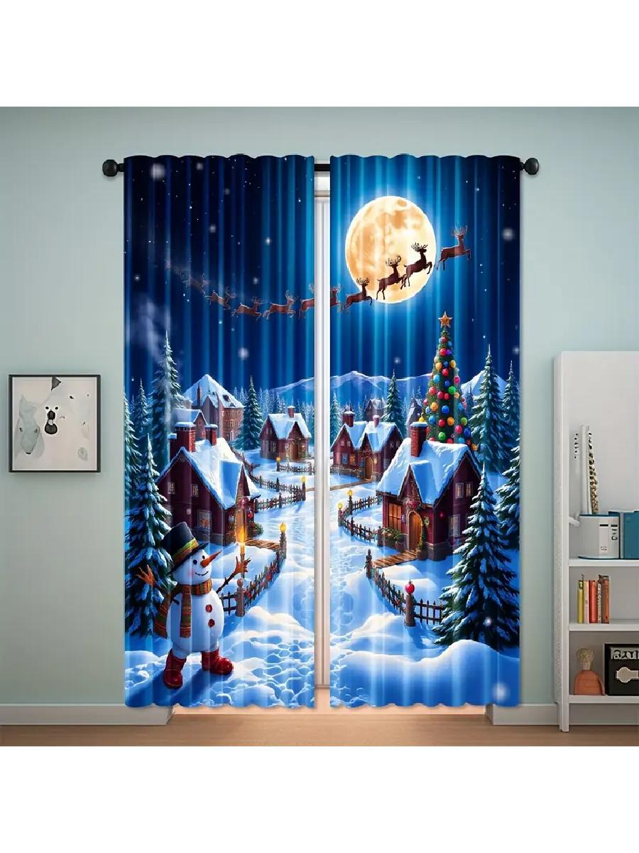 

2pcs Christmas Snowman Santa Sleigh Printed Curtains, Designed for Light Filtering, Quality Material, Perfect for Christmas Holi 24x59in(60x150CM)x2&Rod Pocket