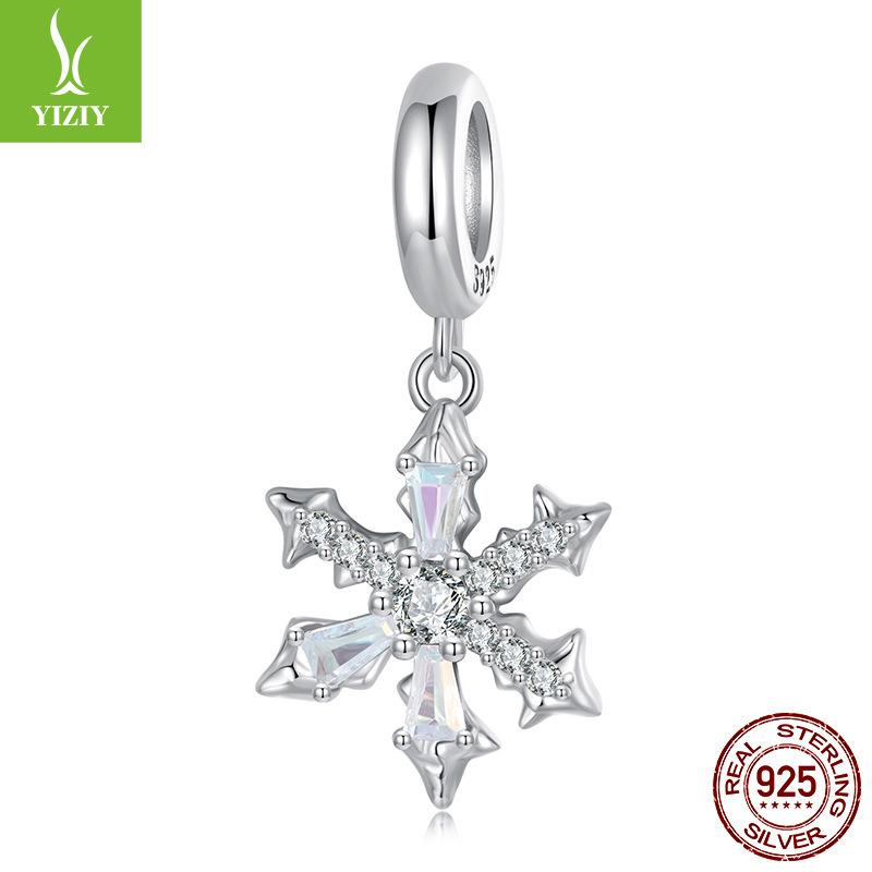 Winter Snowflake Beads S925 Sterling Silver Diy Bracelet Beaded Accessories Jewelry Light Luxury Premium Sense