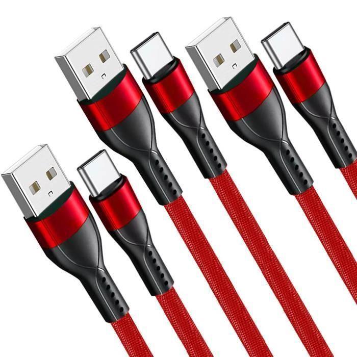 Câble USB-C Rapide 3A pour Xiaomi Redmi 13C 14C Note 14 13 - Nylon Slim 1M Rouge