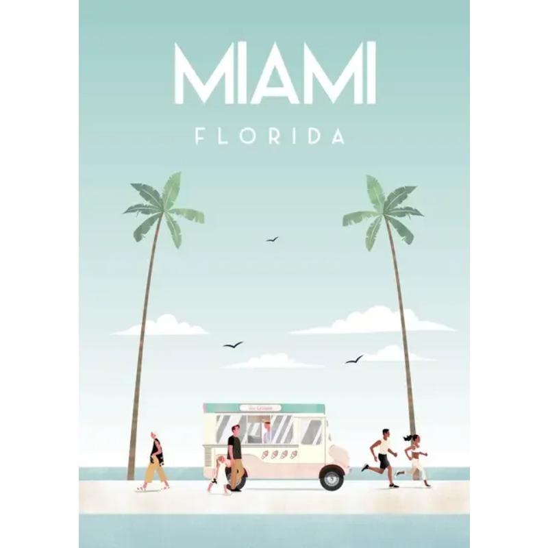 Vintage Travel Posters Canvas Print Miami Beach Illustrated Wall Art for Living Room Decor Europosters Collection Home Decor