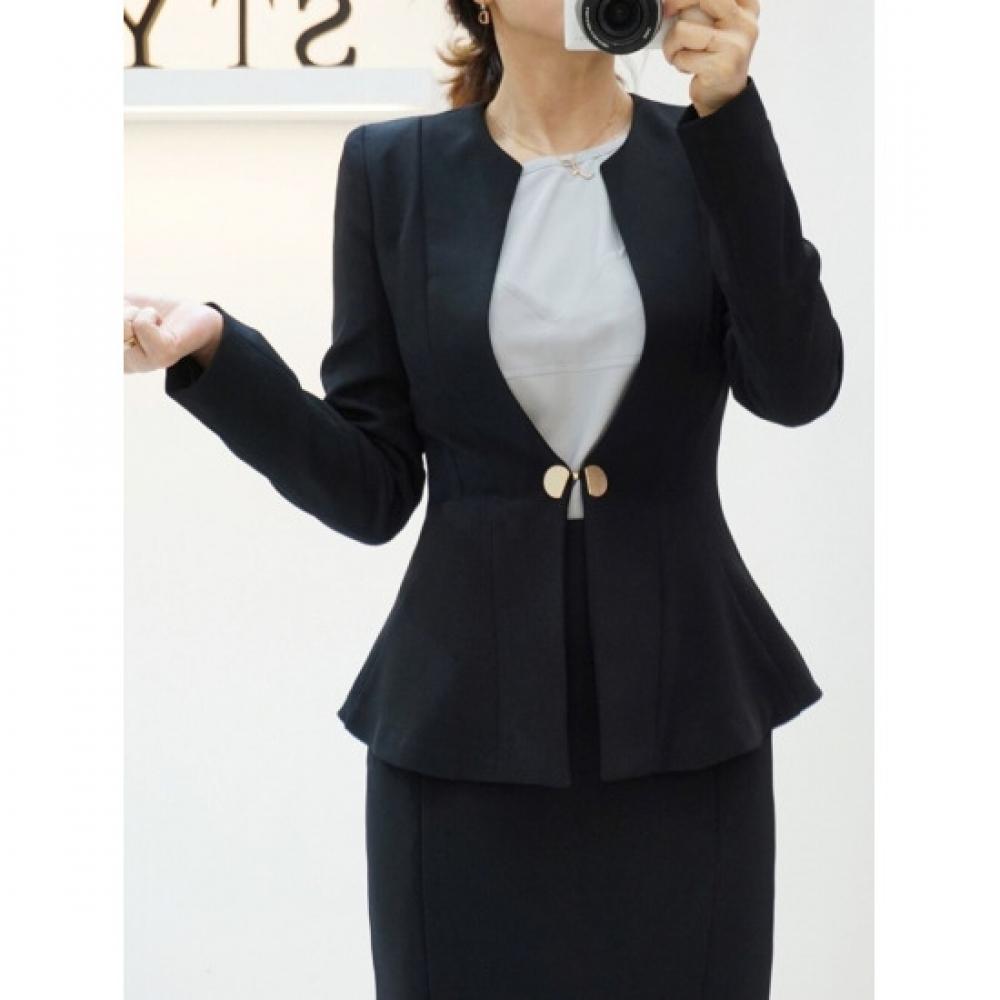 Style Latte Office Look Gold Button Peplum No Collar Jacket